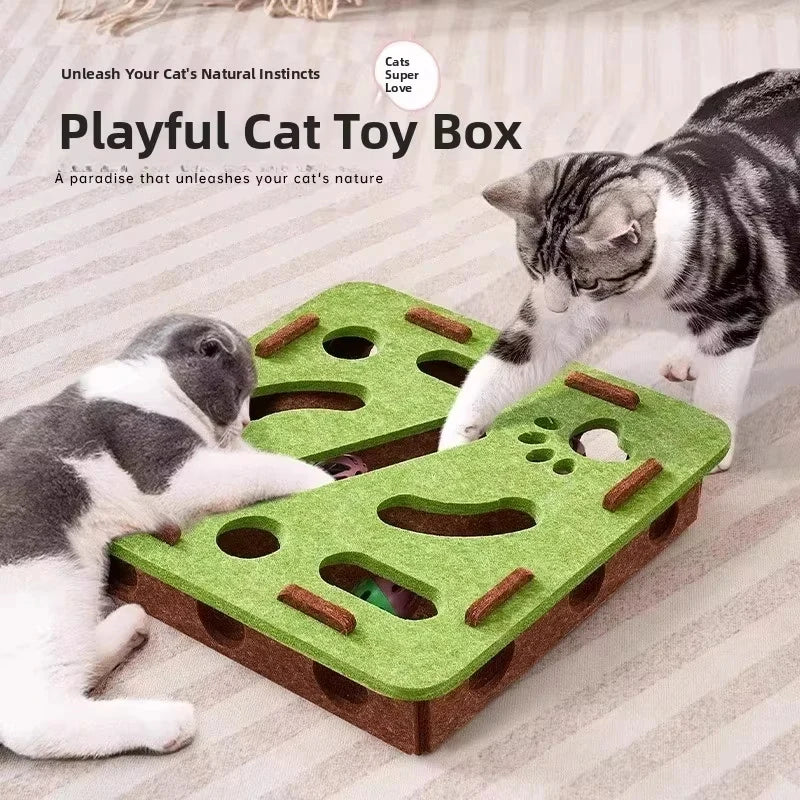 Felt Cat Maze Puzzle Box Toy with Rolling Ball